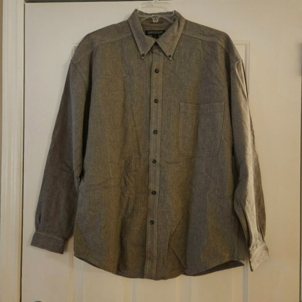 Structure Mens Vintage Long Sleeve Button Down Dress Shirt. 100% Cotton Size L